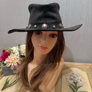 Minnetonka The Outback Buffalo Nickel Hat Genuine Leather Black Sz S